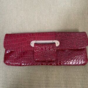 Sondra Roberts Squared Red Faux Snakeskin Clutch with Silver Hardware